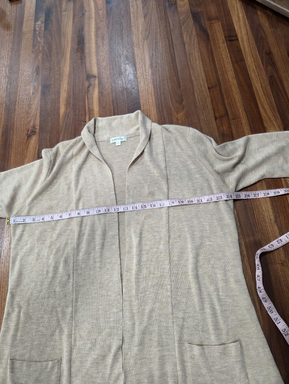 Orvis Beige Open Long Line Wool Cardigan Sweater Pockets  Size XL - Picture 4 of 9